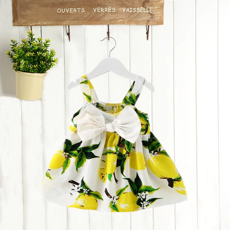 

Girl's Sleeveless Sweet Style Fruit Print Bow Decor Summer Dresses Little Girls Loose Fit Princess Dresses