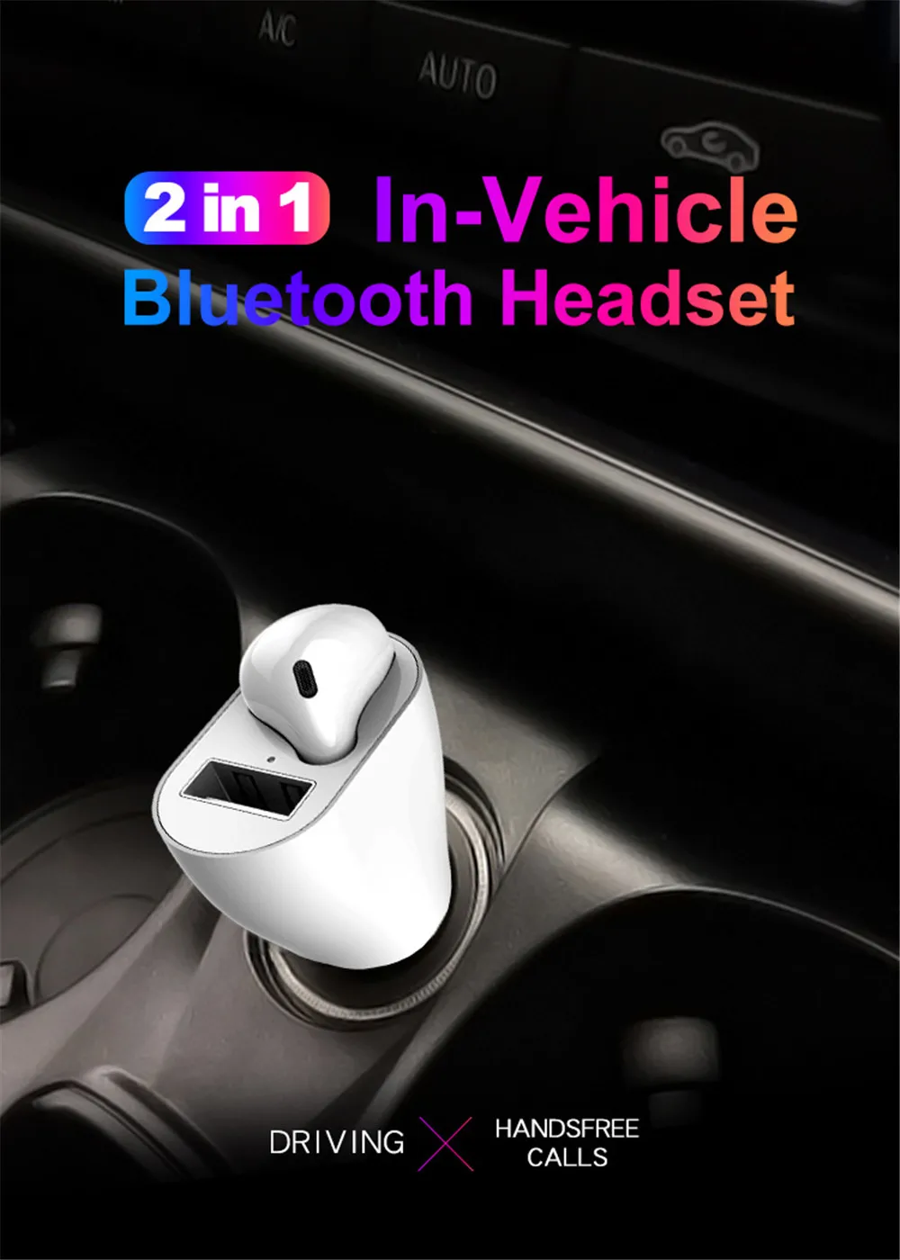 2-в-1 Bluetooth гарнитура автомобиль Громкая связь Зарядное устройство Портативный