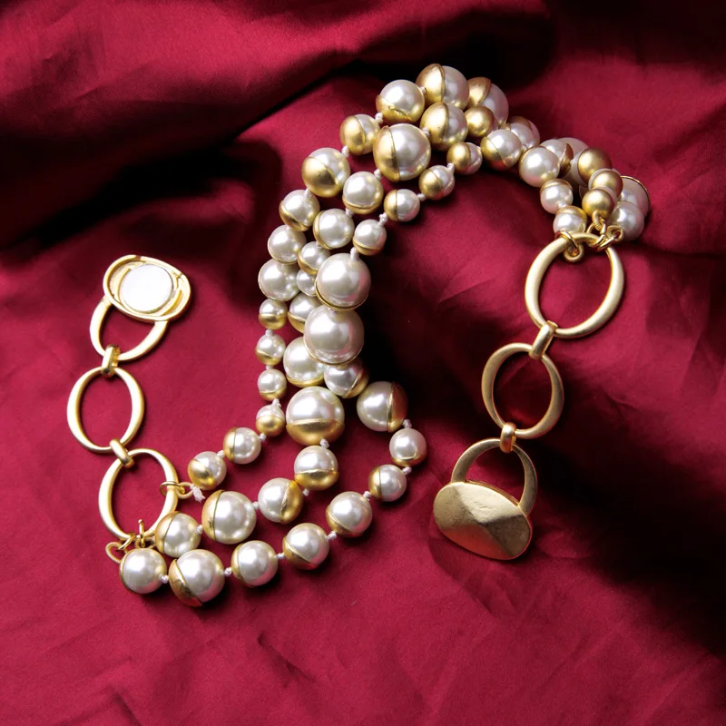 Винтажное массивное ожерелье из бисера элегантное колье искусственного жемчуга
