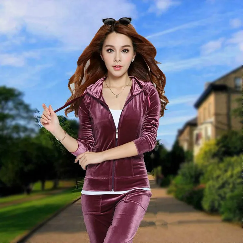 Весна/Осень/2018 Дамская велюровая брендовая бархатная спортивная одежда