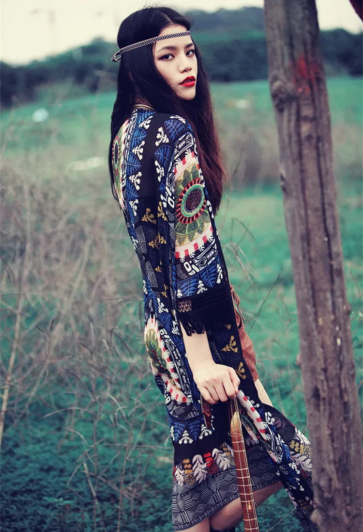 Colorfaith Fashion 2021 винтажный кардиган кимоно с этническими кисточками женские топы