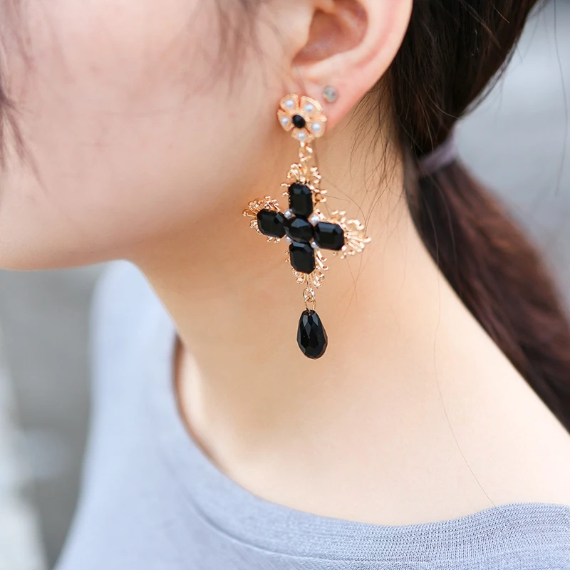 fashion design black cross round dangle earrings for women vintage gothic girl trendy party show wholesale | Украшения и