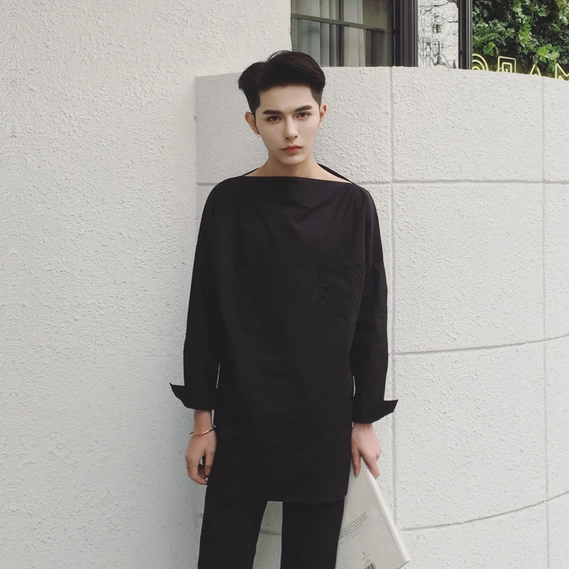 

2021 Men's strapless shirt with split neckline Large size personality loose long sleeve shirt M-6XL!Men's shirts in large sizes