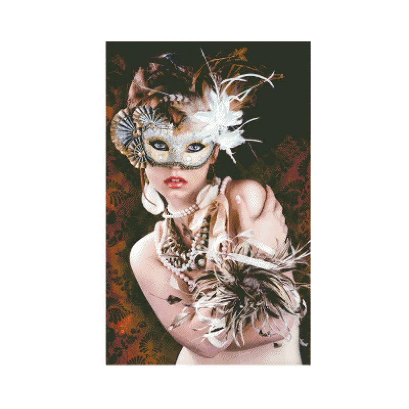 5D Diamond Painting Cross Stitch mask woman Embroidery Girls beauty Mosaic Feather Red lips Full square Drill Home Decor | Дом и сад