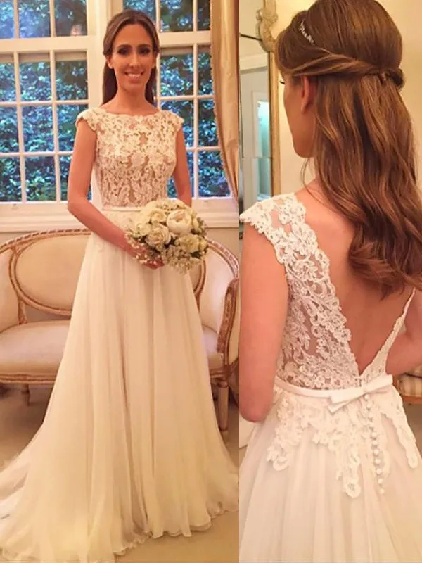 

Alexzendra Elegant Lace Wedding Dresses for Bride 2019 Cap Sleeves V Back Fashion Bride Dresses Plus Size