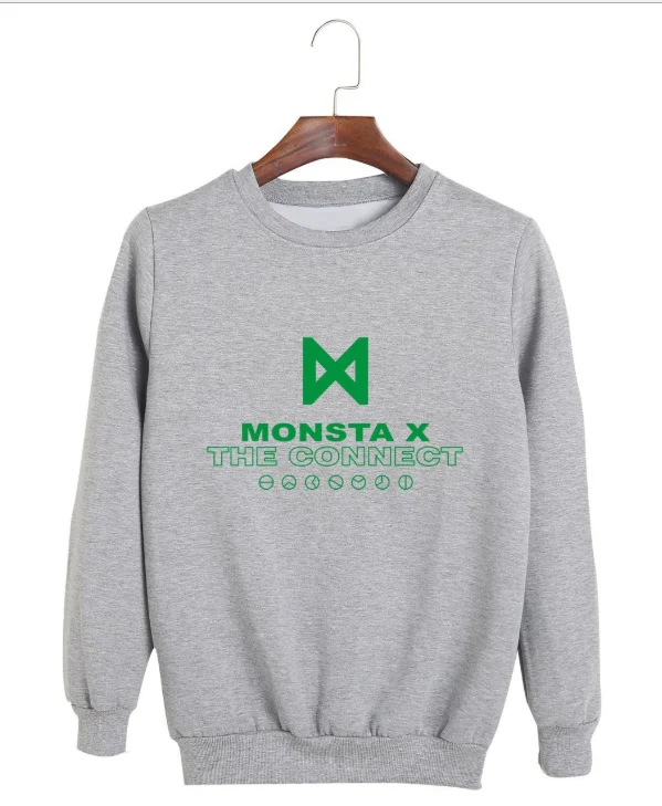 MONSTA X Футболка WE ARE HERE концерт мирового турне с коротким рукавом футболки мужские/женские летние повседневные японский веер концертная футболка - Цвет: gray-WY01