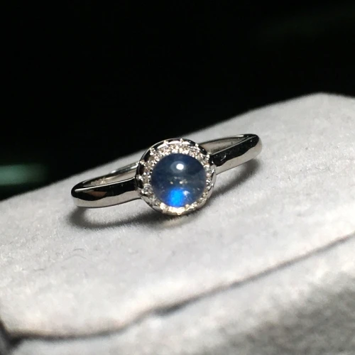 as photo 925 пробы серебро 4,5 мм синий Лабрадорит Кольцо CZ Jewelry Крошечные Симпатичные Круглый Натуральный Кабошон Полу-кольцо с драгоценным камнем для Для женщин - Цвет камня: as photo