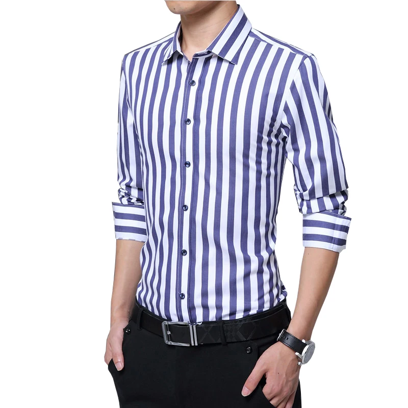 Spring New 2017 Striped Men Dress Shirt Formal Fashion Long Sleeve Brand Business Casual Regular Fit Plus Size 5XL | Мужская одежда