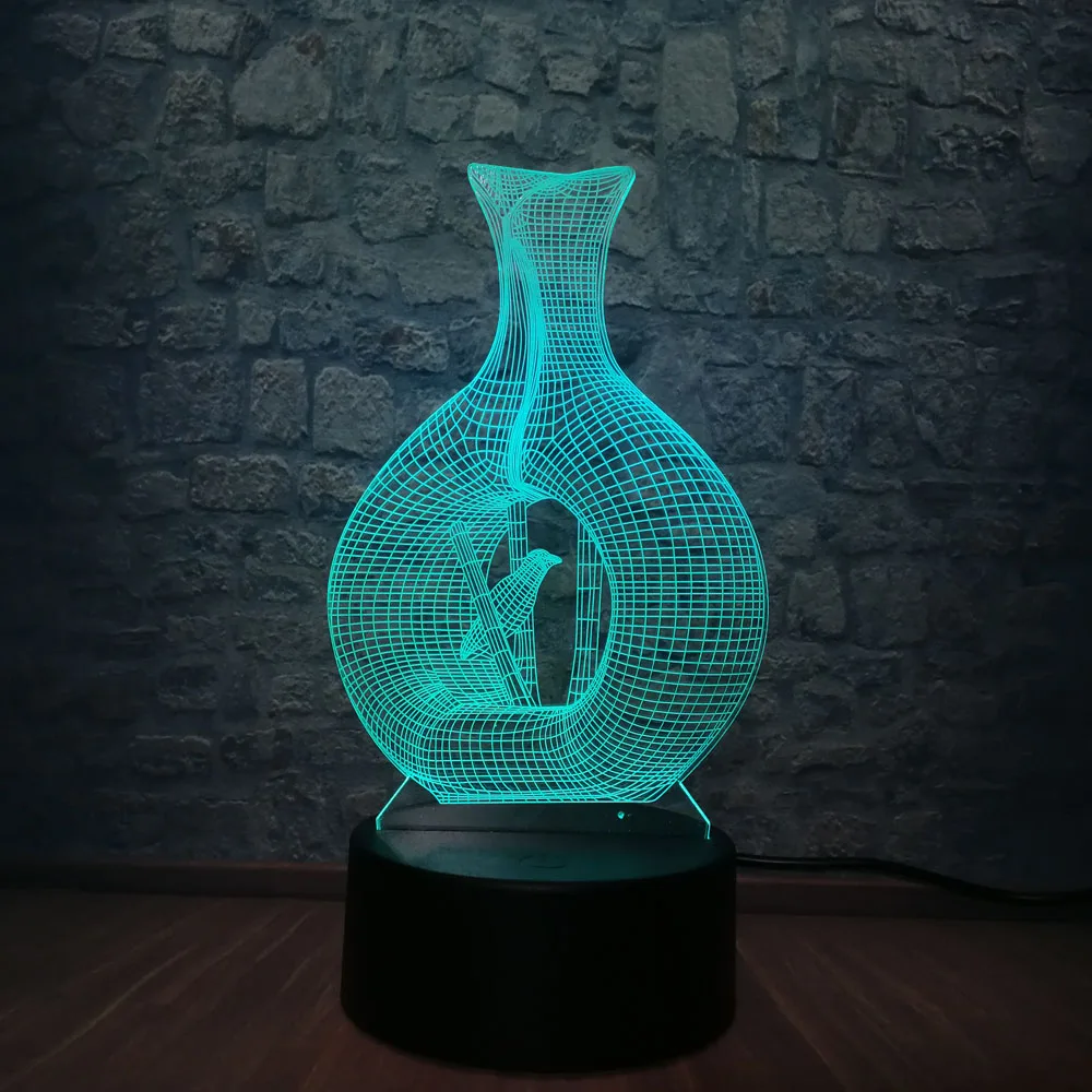 Модная 3D USB лампа птица в вазе клетка RGB многоцветный Настольный ночной