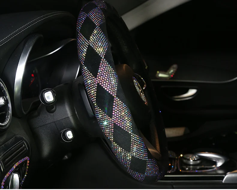 Bling Красочные Стразы Чехлы рулевого колеса автомобиля Алмазный кристалл крышка колеса для женщин девочек автомобильные аксессуары для интерьера