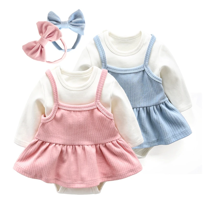 

0~1 Years 2pcs Newborn Baby Girls Suit Set Infant Fashion Knitted Romper+ With Cute Skirt Playsuits Jumpsuits Children Clothing