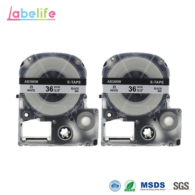 Этикетка Labelife SS36K 2 упаковки 36 мм X 8 м черная белая для картриджи принтеров Epson
