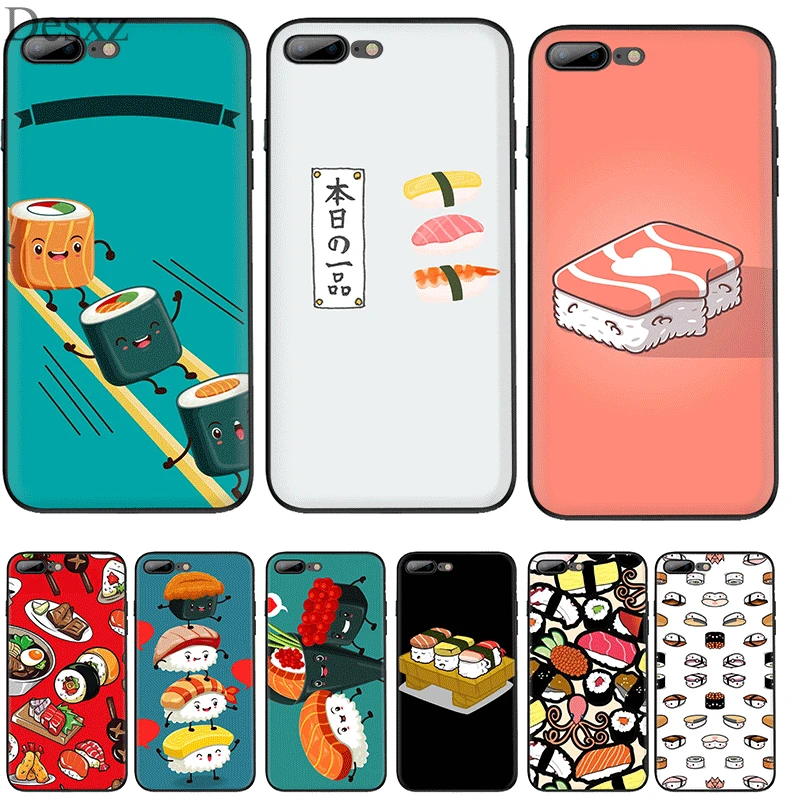 Черный мягкий ТПУ чехол Sushi Kawai Food Cover для iPhone 11 Pro 5 5S SE 6 6s 7 8 Plus X XS XR Max