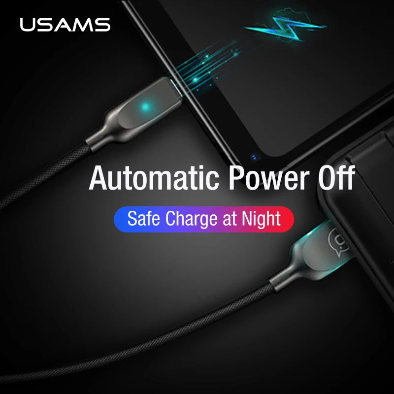 Автоотключения зарядка через usb кабель для iPhone x 8 7 6 ipad USAMS телефон свет iOS 11 10 9
