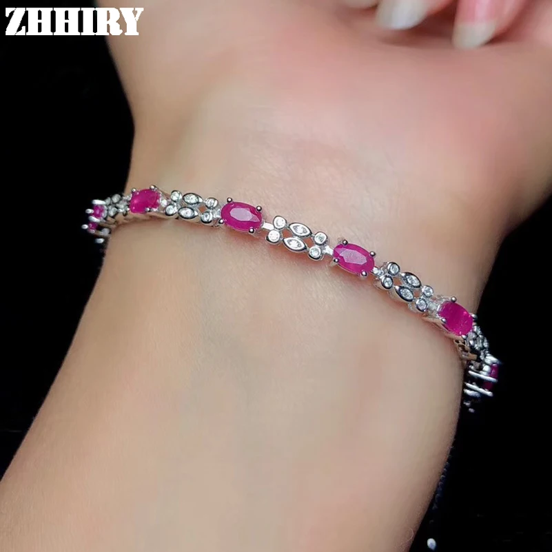 

ZHHIRY Natural Ruby Bracelet Genuine 925 Sterling Silver Real Rubies Gemstone Bracelets For Women Fine Jewelry