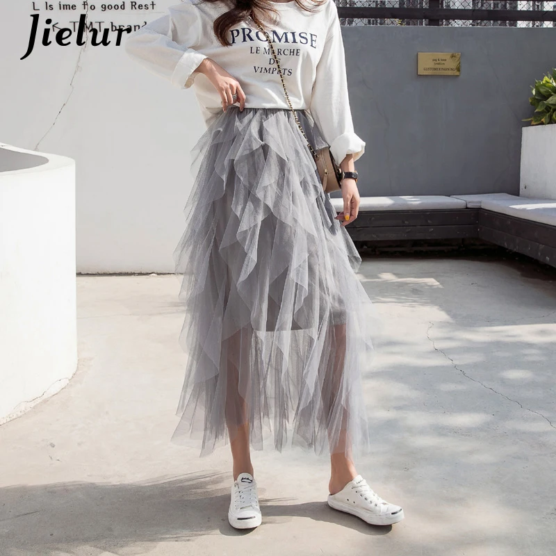 Jielur черная юбка Для женщин сезон: весна–лето 2019 Винтаж Высокая талия