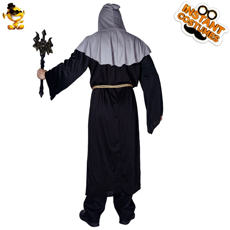 

Halloween Mens Grim Reaper Costume with Carnival RolePlay Scary Skull Skeleton Death Black Robe Suits for Adult Male Clothing