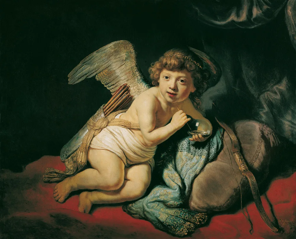 100% картина маслом ручной работы на льняном холсте cupid-выдувание-мыльные пузырьки