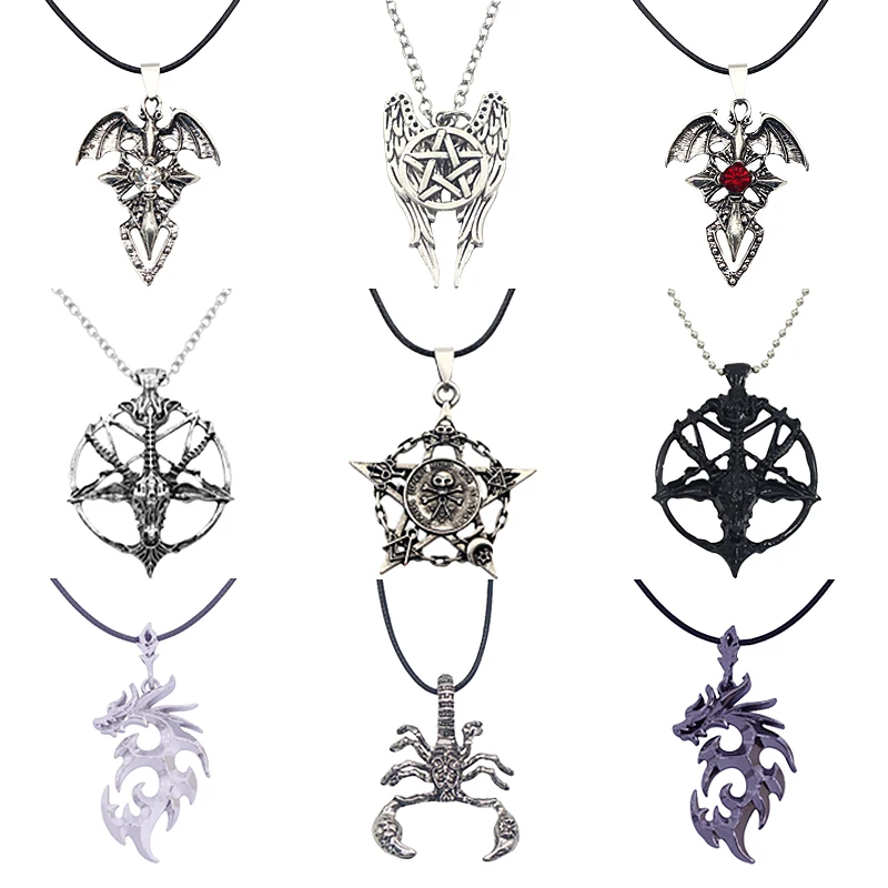 

Fashion Steampunk Inverted Pentagram Pan God Skull Goat Head Pendant Necklaces Satanism Satanic Occult Metal DIY Choker Necklace