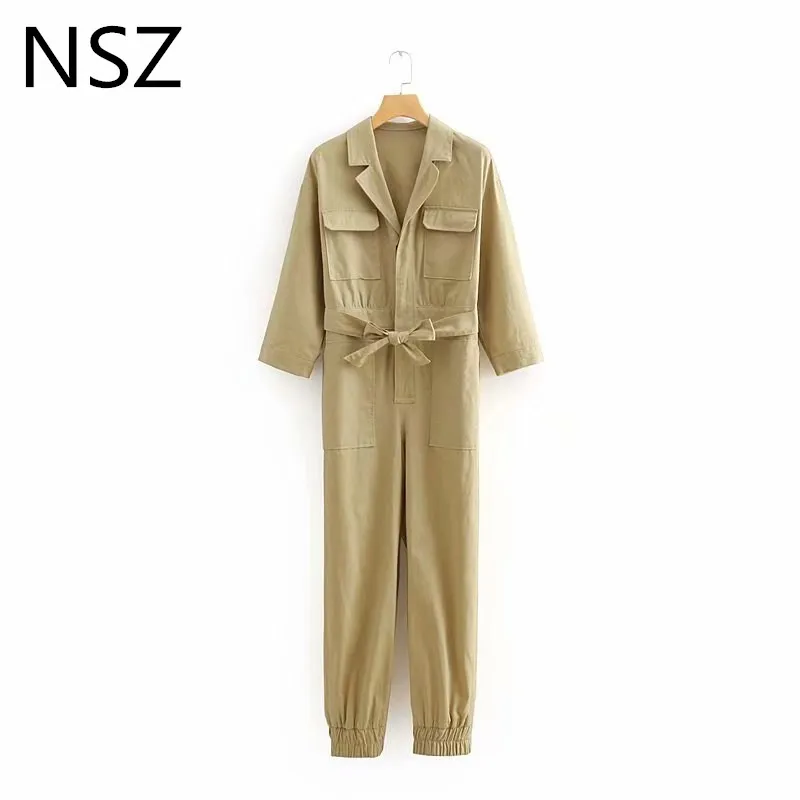 NSZ женские хлопковые комбинезоны с коротким рукавом отложным воротником по