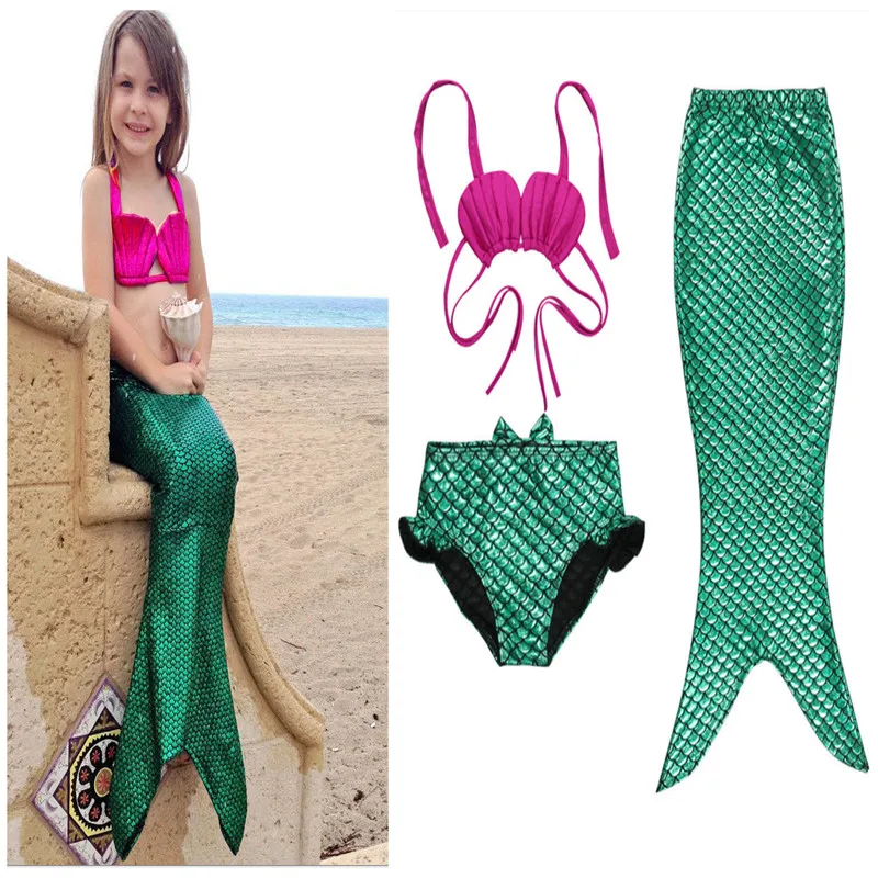 Комплект из 3 предметов для девочек купальный костюм бикини с хвостом русалки