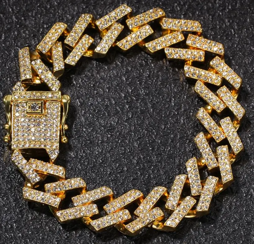 Новое поступление мужской хип хоп Iced Out Bling браслет cz модные браслеты из США кубинские звенья мужские ювелирные изделия Хип-хоп подарки - Окраска металла: Золотой цвет