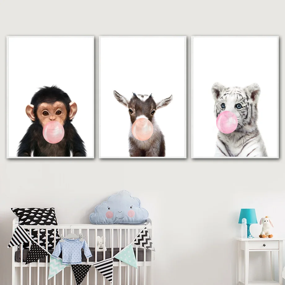 Tiger Monkey Sheep Nordic Posters And Prints Animal Wall Art Canvas Painting Picture Kids Baby Room Scandinavian Home Decor | Дом и сад