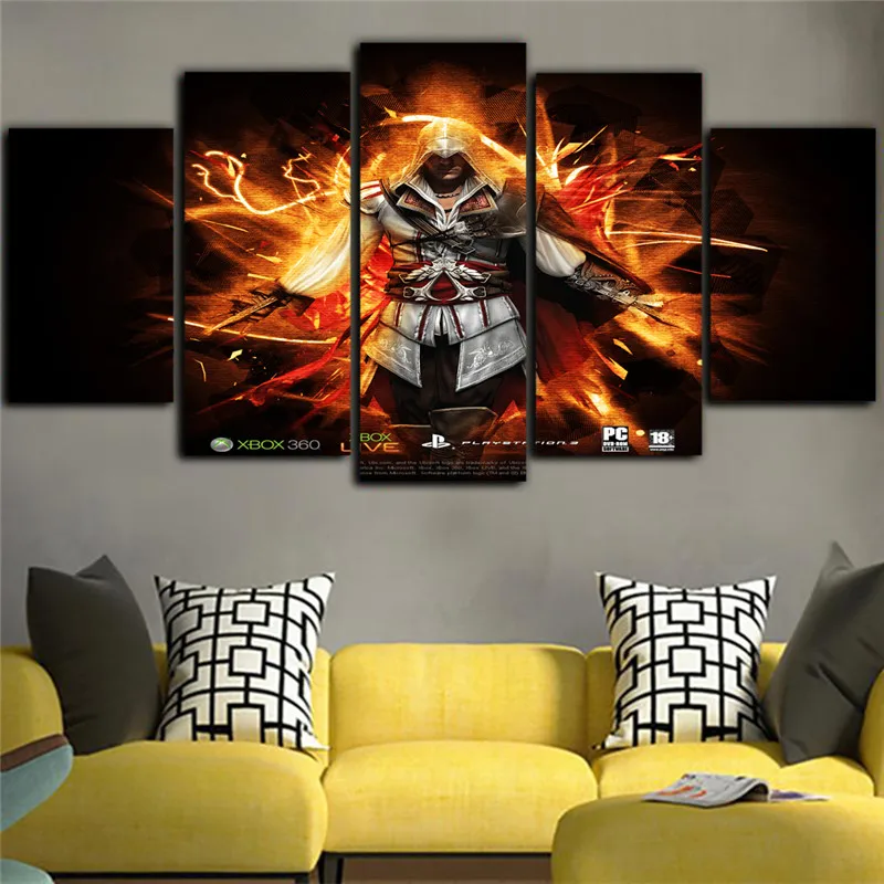 5 шт. Cuadros Decoraci N Dormitorio Аниме Картина Assassins Creed Холст Искусство Настенная живопись