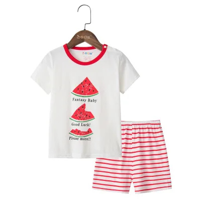 

Children Clothing Sets Brand New Baby Boys and Girls Short-sleeve Sets Kids Cherry Watermelon Printed T Shirt+shorts 2pcs Sets