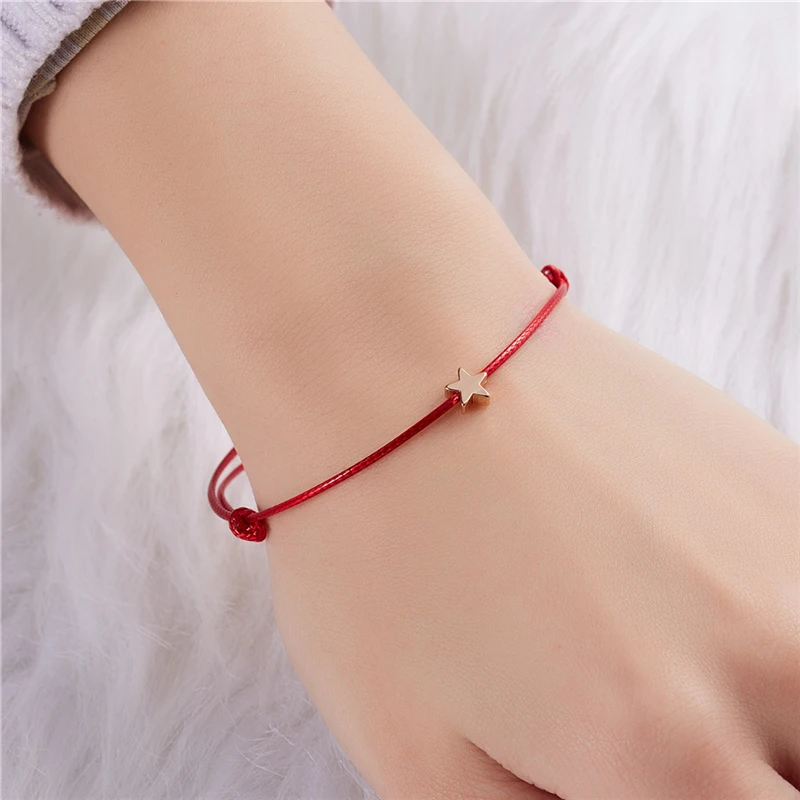 Adjustable Golden Star Red String Braiding Couple Bracelets For Men Women Wish Jewelry Family Friendship Gift | Украшения и