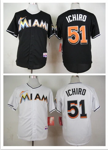 Men's Miami Marlins #51 Ichiro Suzuki Black white Jersey by stitched free shipping black jerseys|jersey boys tee shirts|jersey joejersey johnson |