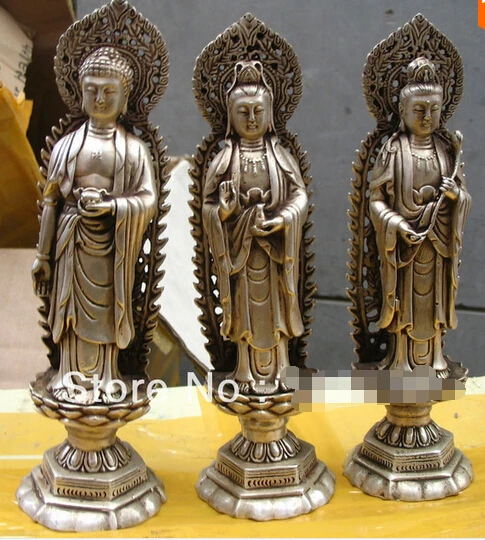 0 3 шт. Коллекционные вещи элегантный серебристый приношение статуя Будды