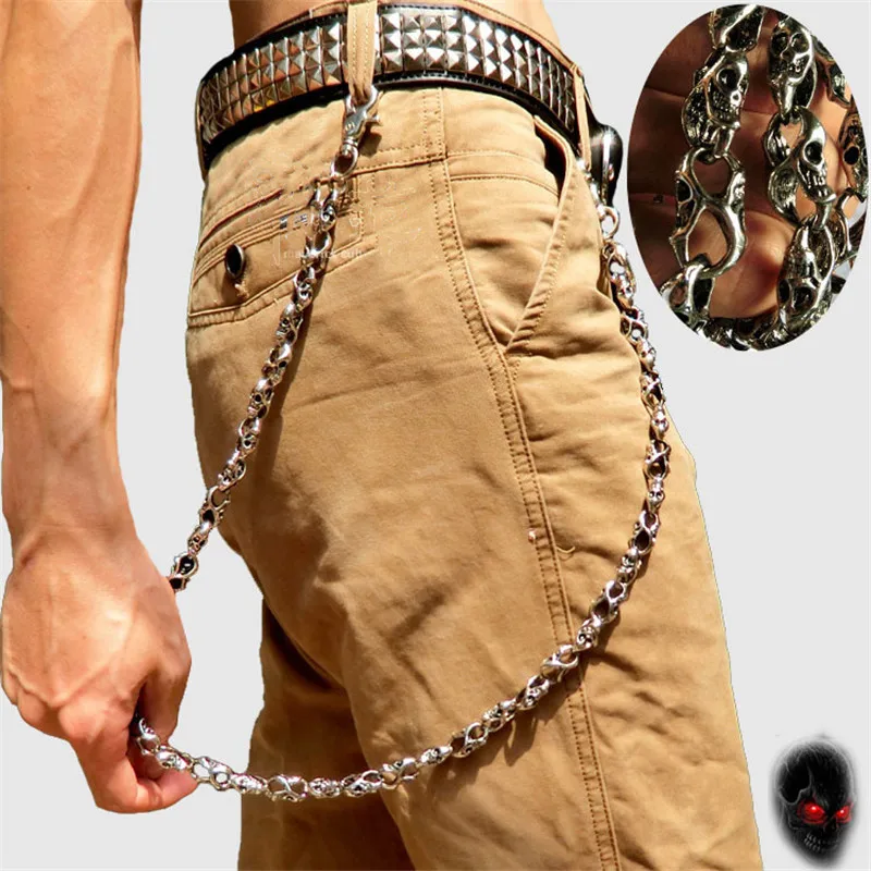 Skull Biker Jean Key Wallet Chains Black Rock Punk Hip-pop Metal Keychain Pants Belt Chain Fashion Men Accessories Jewelry DR45