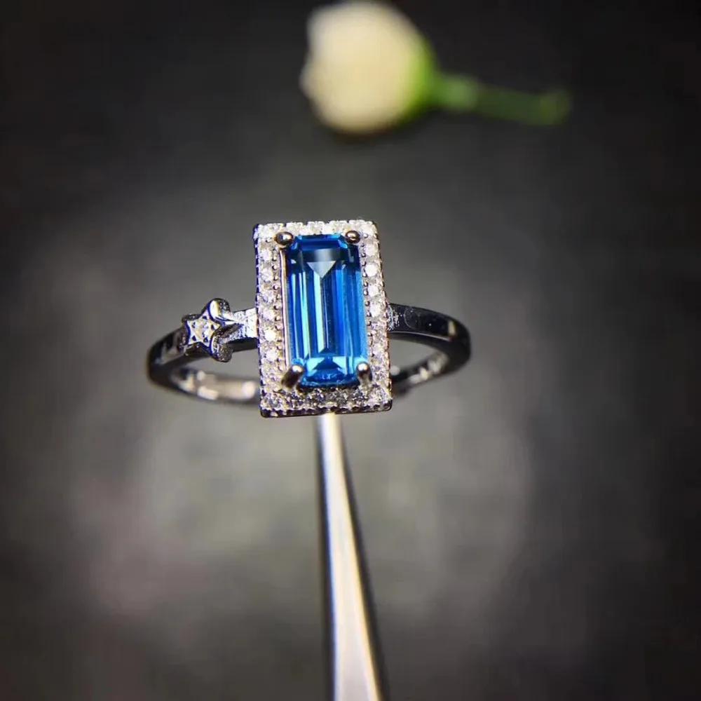 

Fashion Elegant square pincushion Natural blue topaz gem Ring S925 Silver Natural citrine Ring Women's party office Jewelry