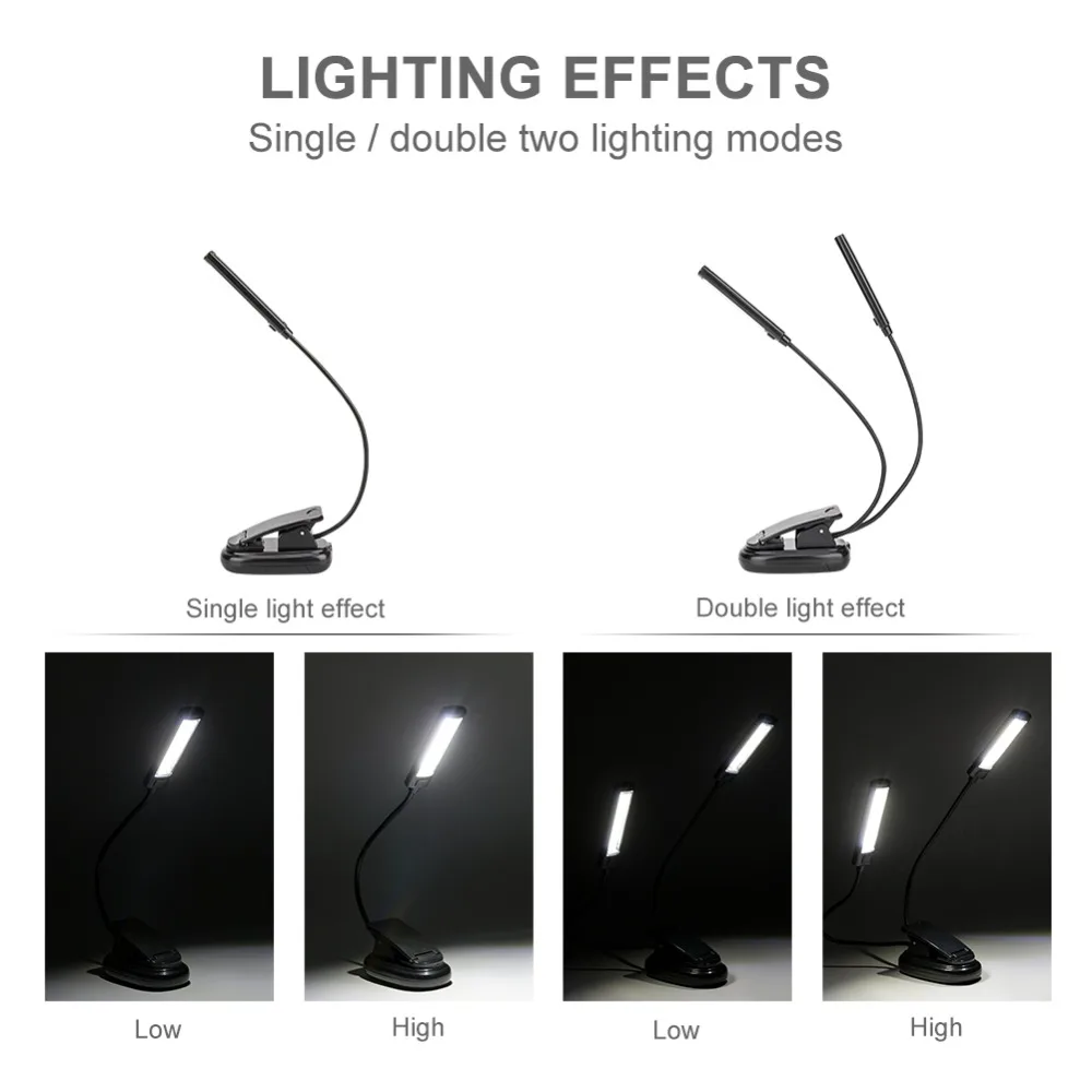 Book Light Rechargeable COB LED Booklight 2 Led Ebook Mini Flexible Bright Clip Reader Reading Lamp Desk Used 3*AAA | Лампы и