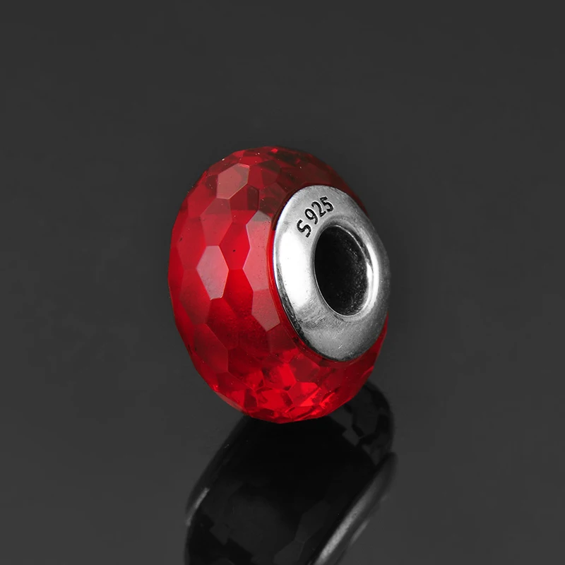 New 100% real 925 Sterling Silver bright red round fine Murano Glass Bead Fit Original europeu Charms Bracelet Jewelry making | Украшения и