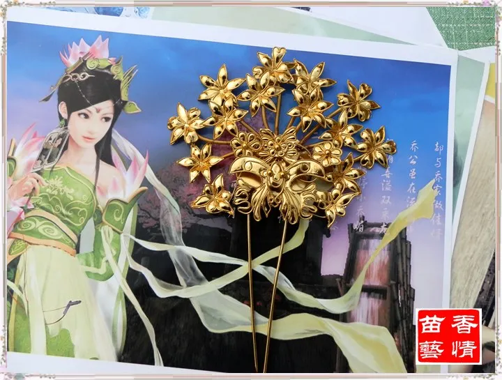 Традиционная Античная палочка для волос с золотым покрытием ручная работа Miao