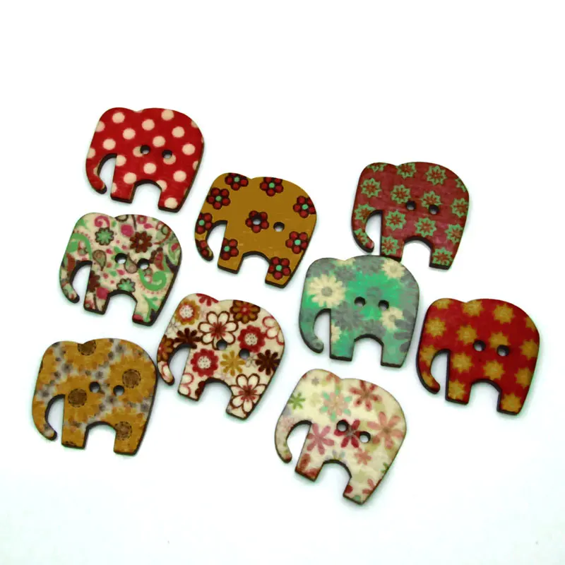 

50pcs 29x28mm Random Mixed Elephant Pattern Wooden Buttons For Clothes Crafts Sewing Scrapbooking DIY Accessories