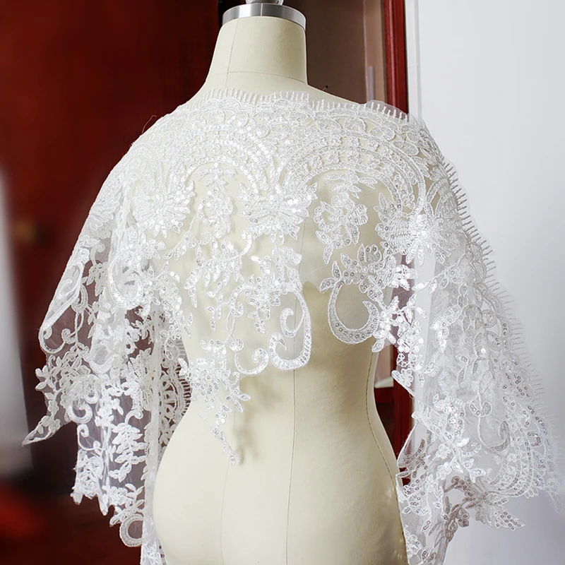 

2Yards New Style Embroidered Fabric Sequin Embroidery Lace Applique Bridal Lace Trim For Women Lace Dress 2020 Hot High Quality