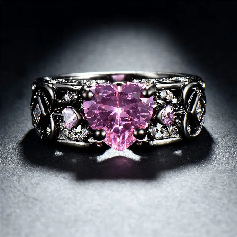 Женские кольца с розовым сердцем Blaike загадочное черное Золотое кольцо модные