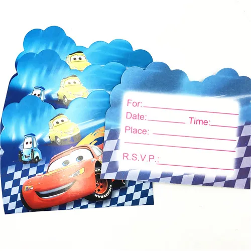 Inviting card 10pcs 24 шт. Топпер для торта Молния Маккуин Топпер для торта на день рождения автомобили счастливые вечерние принадлежности автомобили украшения для торта - Цвет: Inviting card 10pcs
