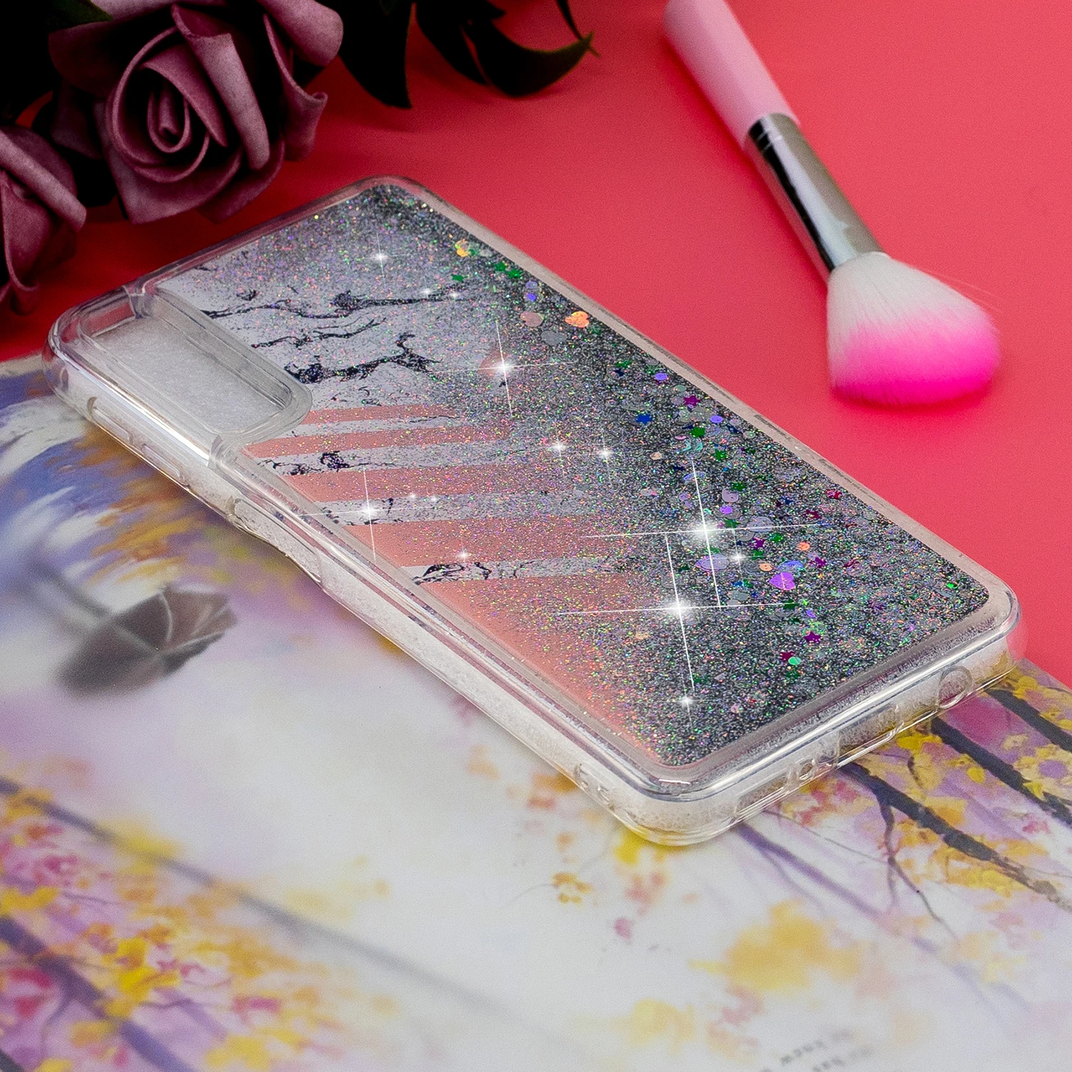 Чехол A50 для samsung Galaxy A10 A20 A30 чехол башня из мультфильма девушка блеск Жидкий чехол для телефона для samsung A70 чехол