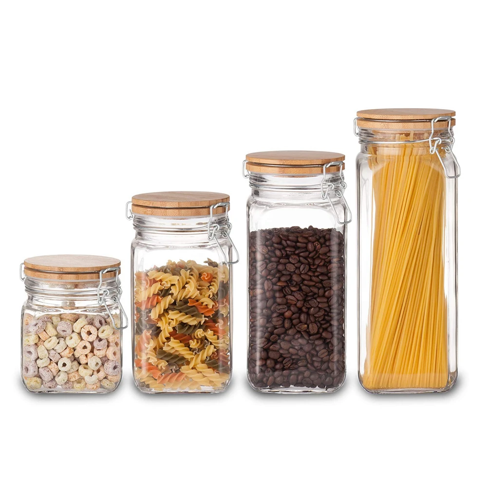 4 в 1 стеклянная банка для хранения пищевых продуктов герметичная кухонная