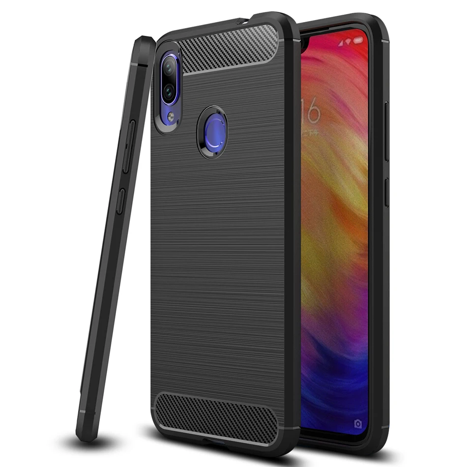 Soft case for Xiaomi Redmi Note 7 Carbon Fiber Texture soft TPU Silicone bumper ON back cover Pro | Мобильные телефоны и