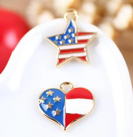 

Free Shipping 50PCS US Flag Rose Gold Tone Stars&Love Heart DIY Oil Drop Jewelry Pendant Charms Bracelet Necklace Enamal Charm