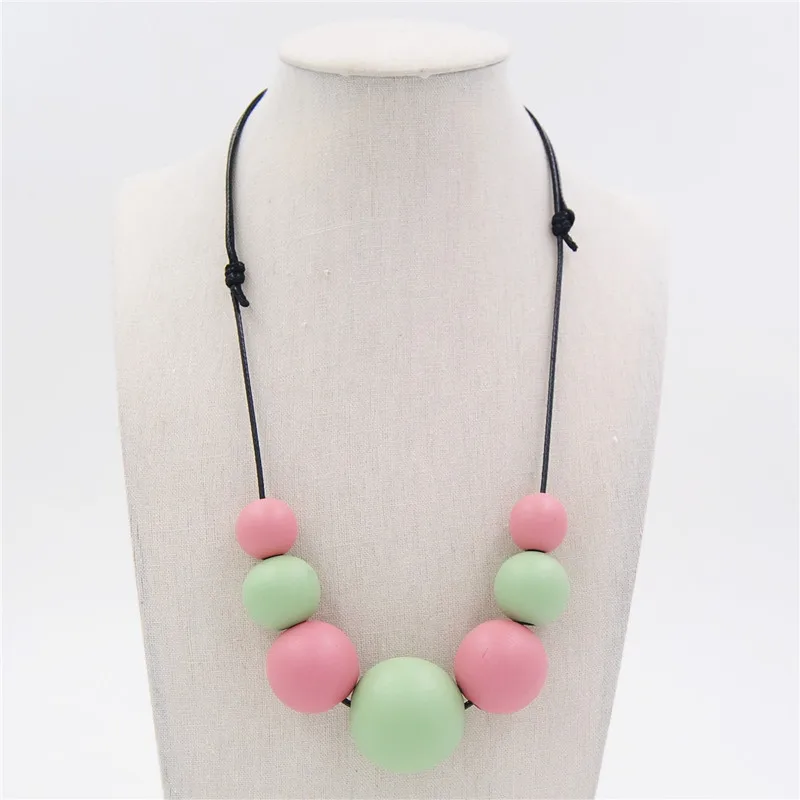 Цветное деревянное ожерелье с шариками из натурального дерева массивное