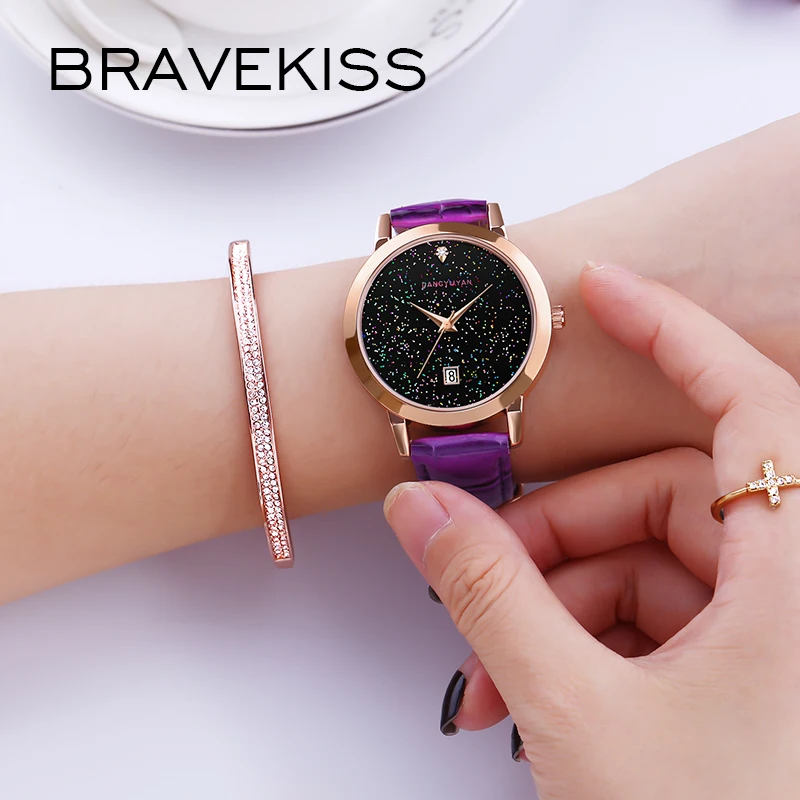 BRAVEKISS 5 цветов Роскошные Алмазные женские кварцевые часы со звездным циферблатом
