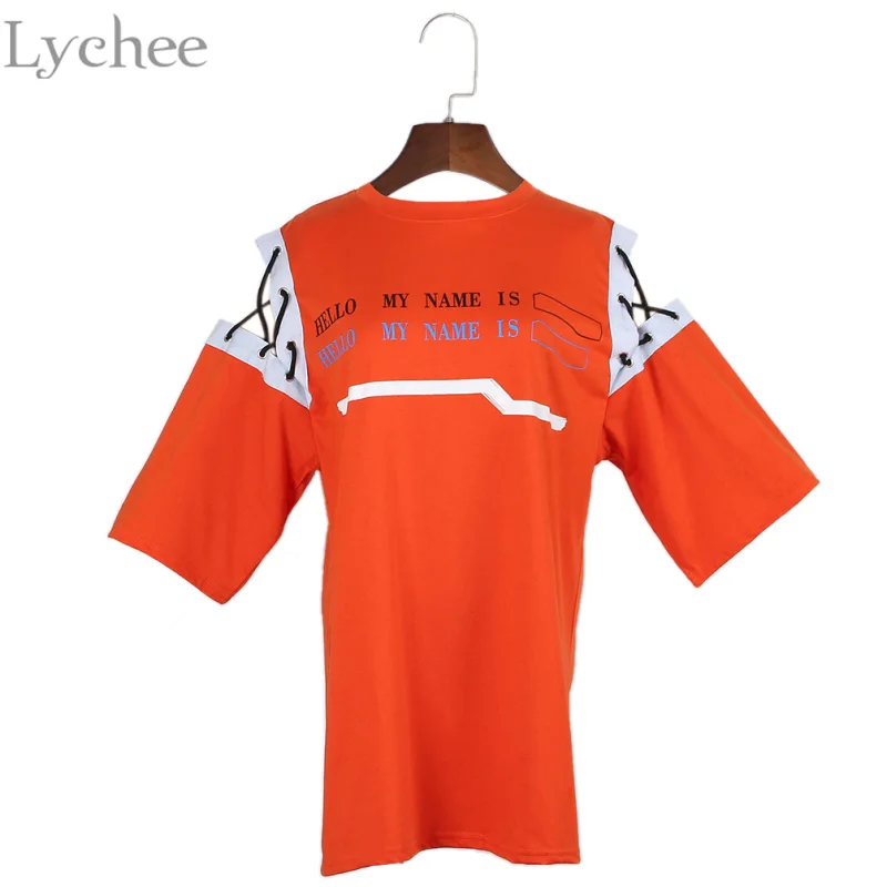 Lychee Harajuku женская летняя футболка бандаж пэчворк с буквенным принтом