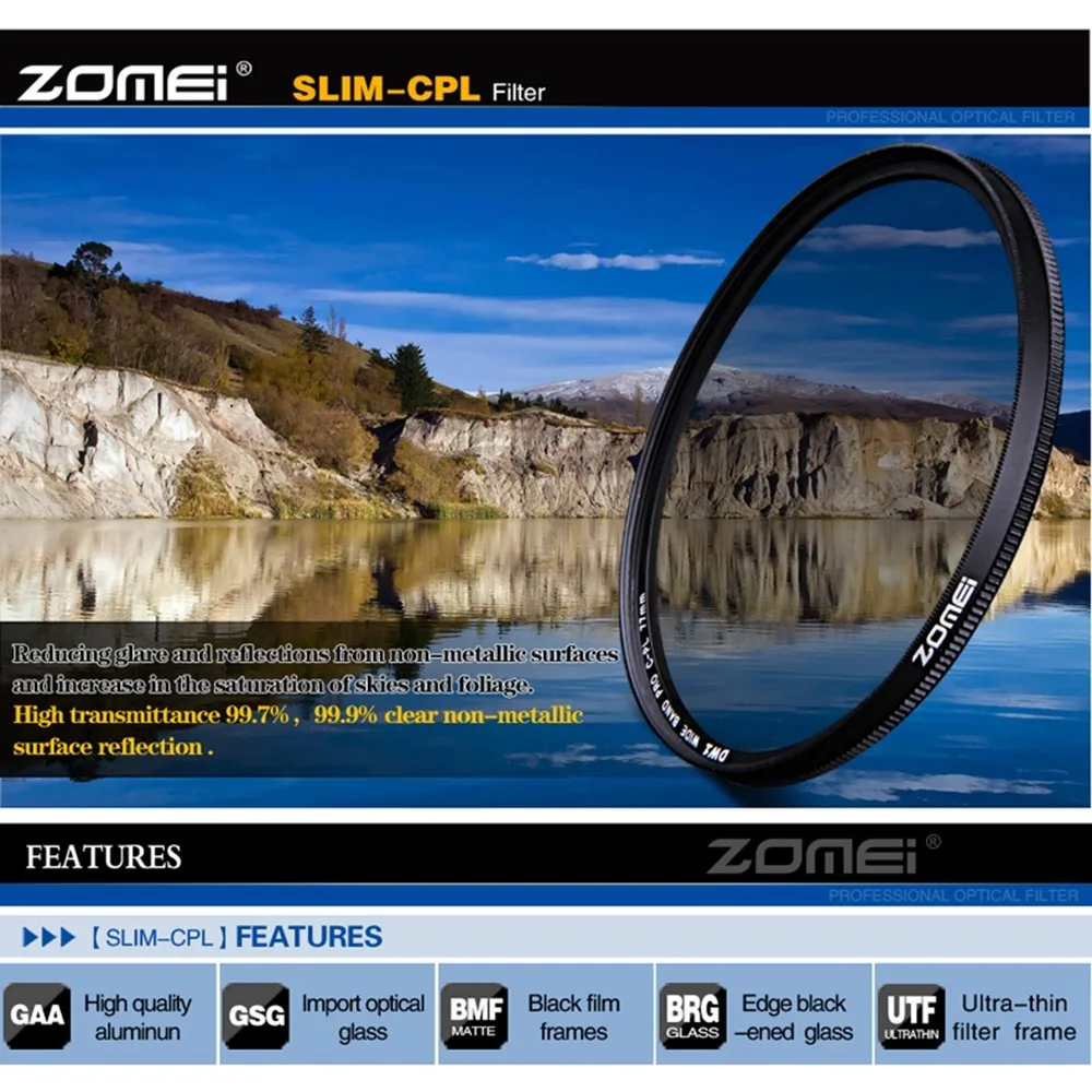 Оригинальный Zomei Ultra Slim оптический Стекло PRO CPL Циркулярный поляризационный