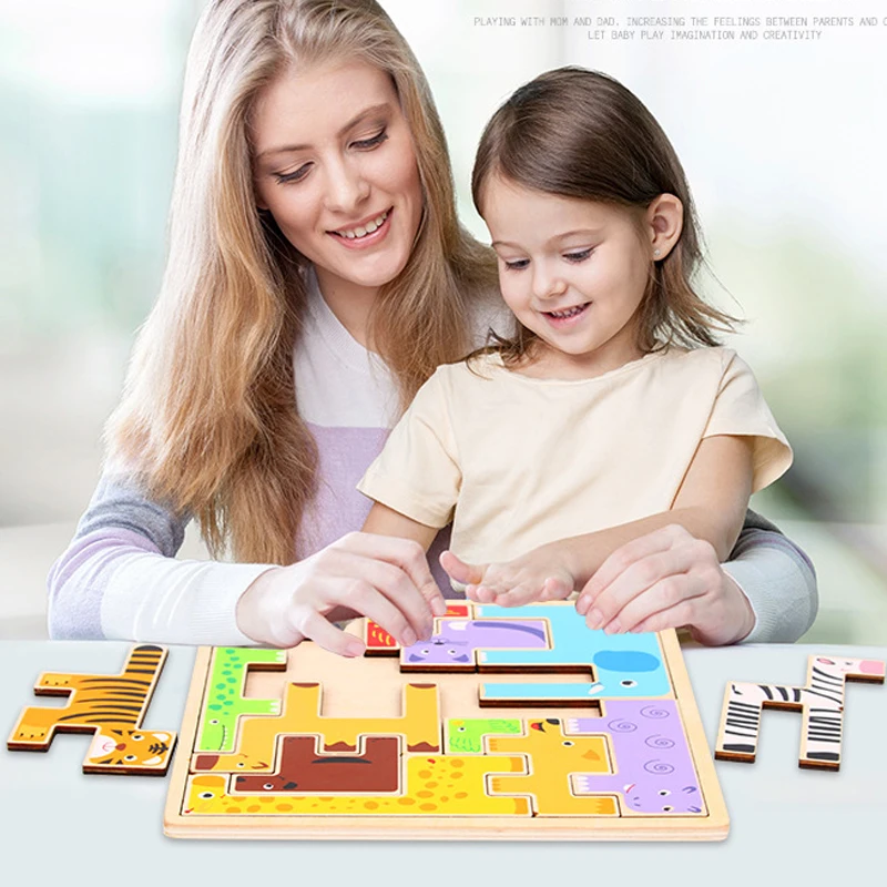 

Color 3D Cartoon Animal Car Wood Puzzle Children Intelligence Development Kids Early Learning Educational Toys